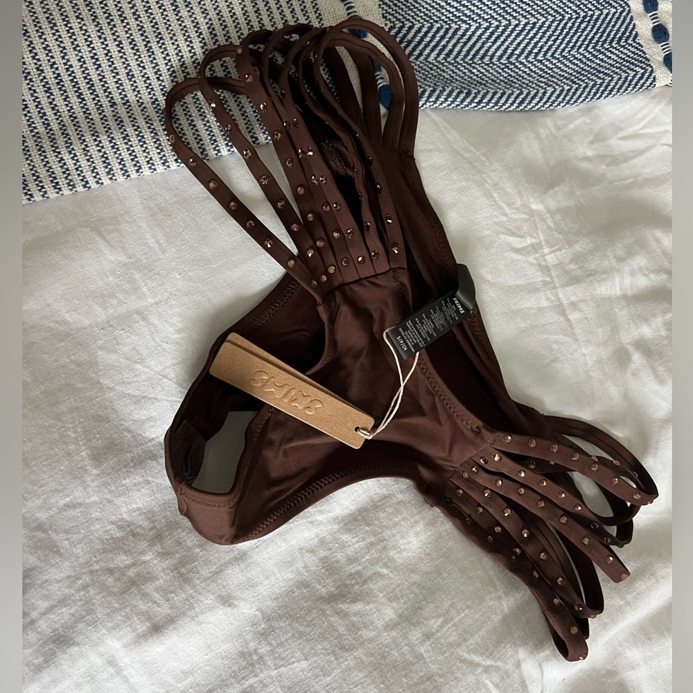 Brown Strappy Bikini Bottom with Studs